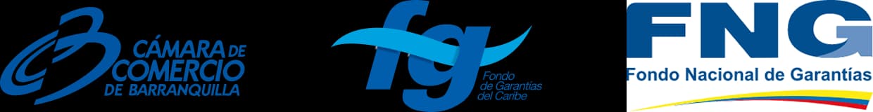 Logo Cámara de Comercio de Barranquilla, logo del Fondo de Garantías del Caribe, Logo del Fondo Nacional de Garantía